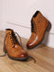 Men Tan Genuine Leather Lace Up Boots