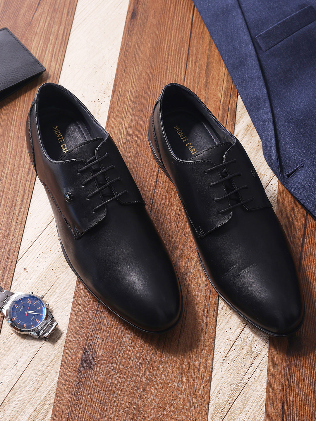 Men Black Lace Up Genuine Leather Formal Derbys