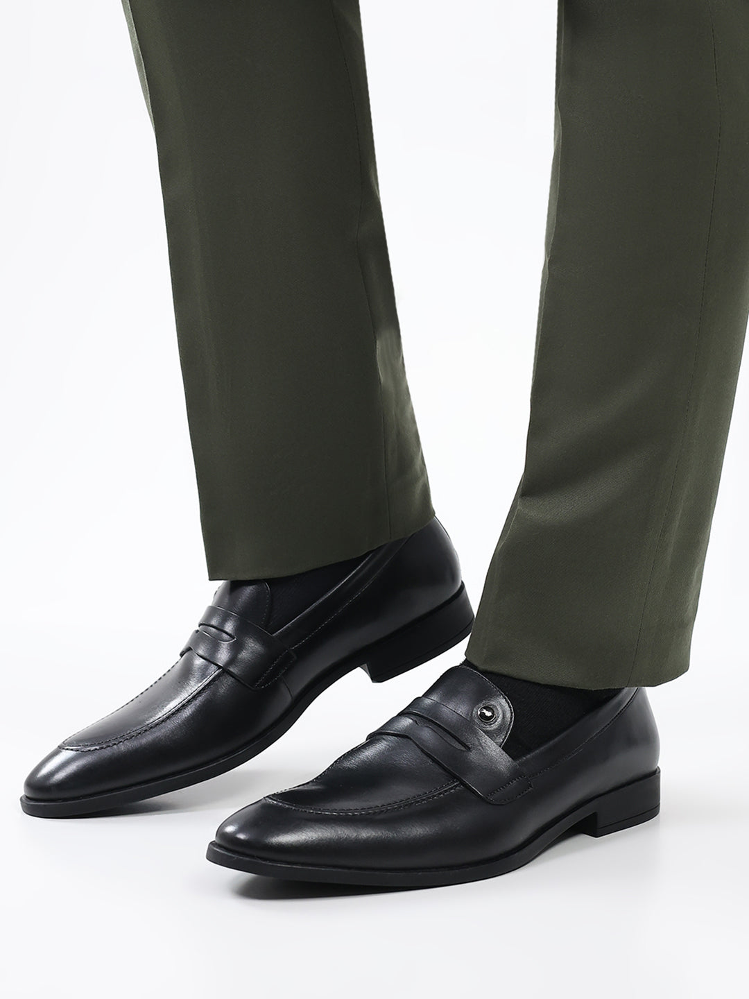 Men Black Slip on Genuine Leather Loafers