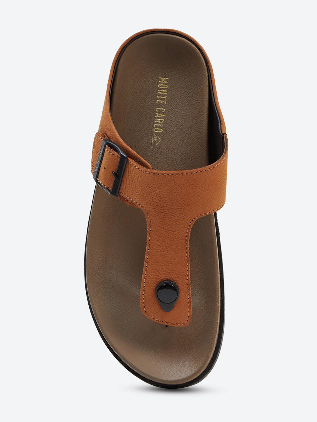 Men Tan Buckle Design Leather Slipper