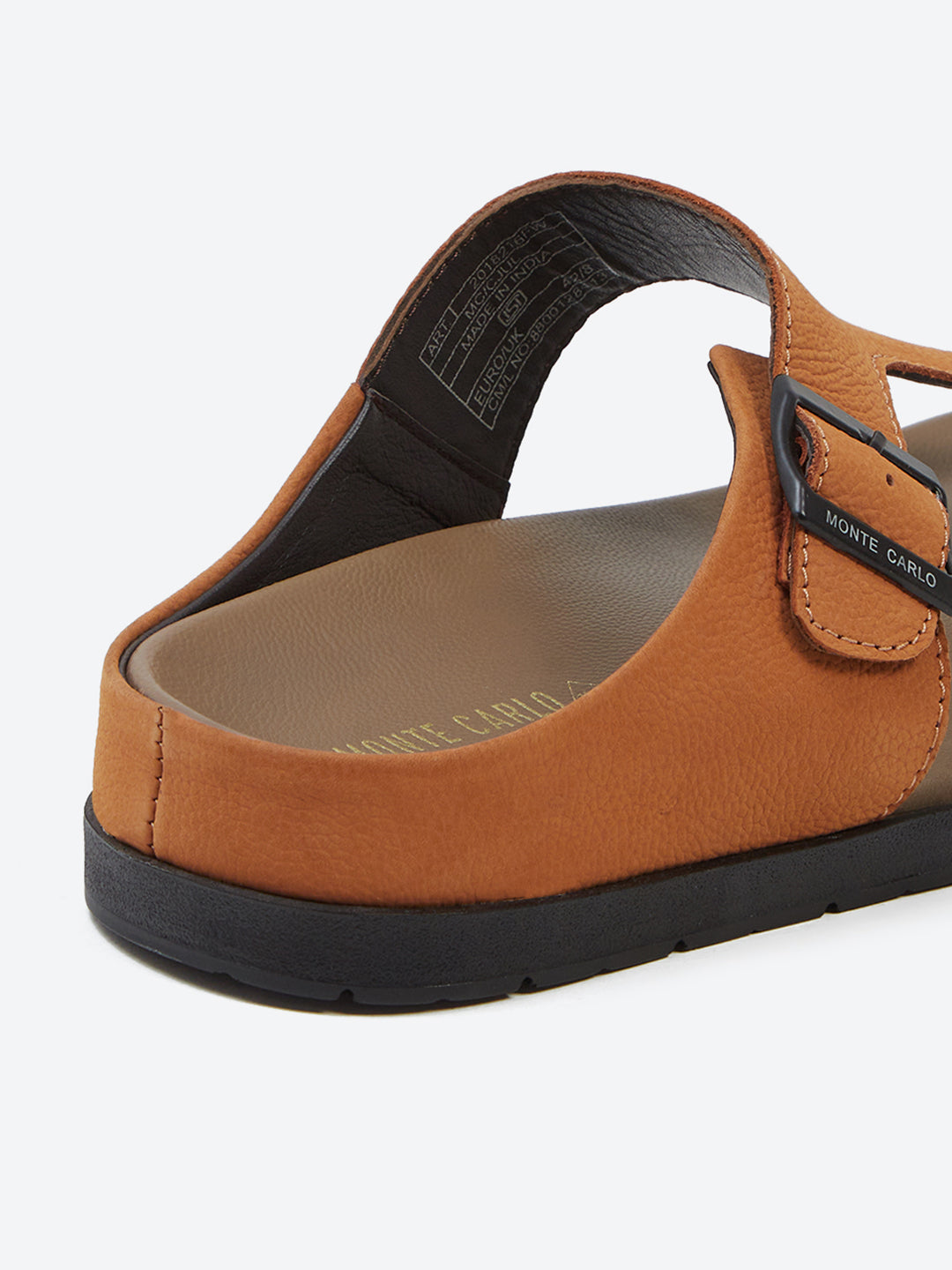 Men Tan Buckle Design Leather Slipper