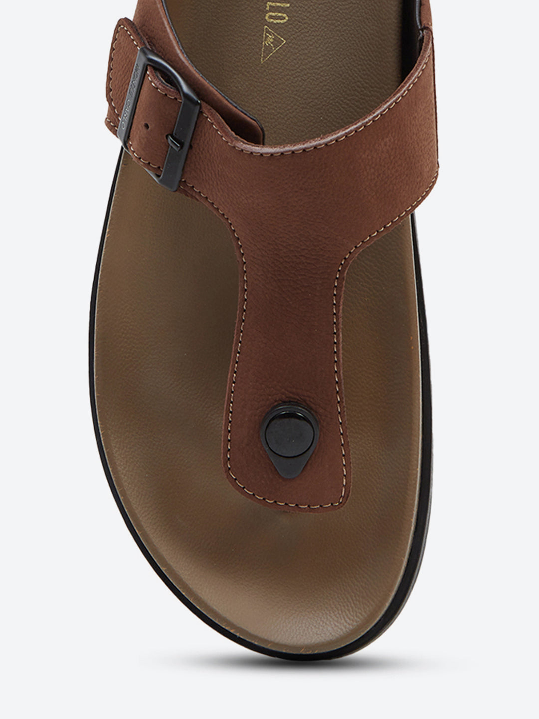 Men Brown Buckle Design Leather Slipper