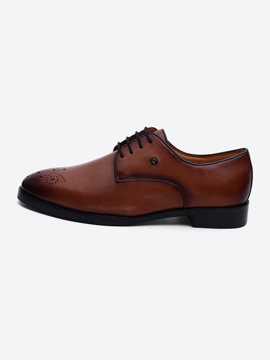 Men Tan Genuine Leather Comfortable Lace-Up Formal Derby Shoes