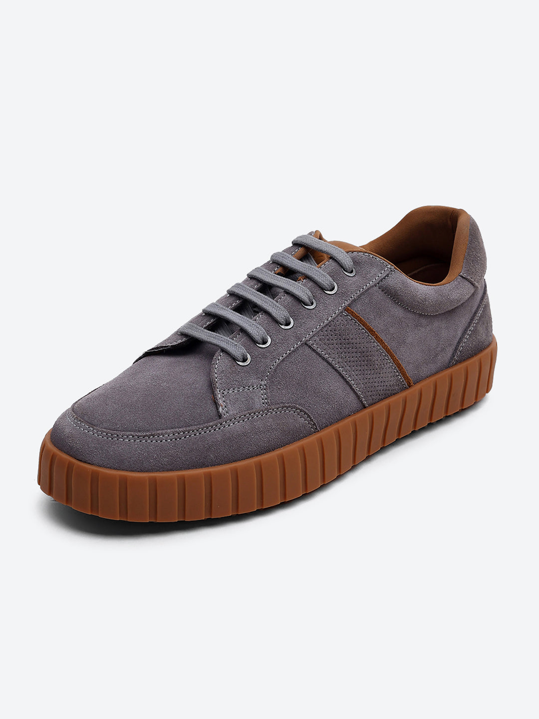 Men Grey Lace Up Genuine Leather Sneaker