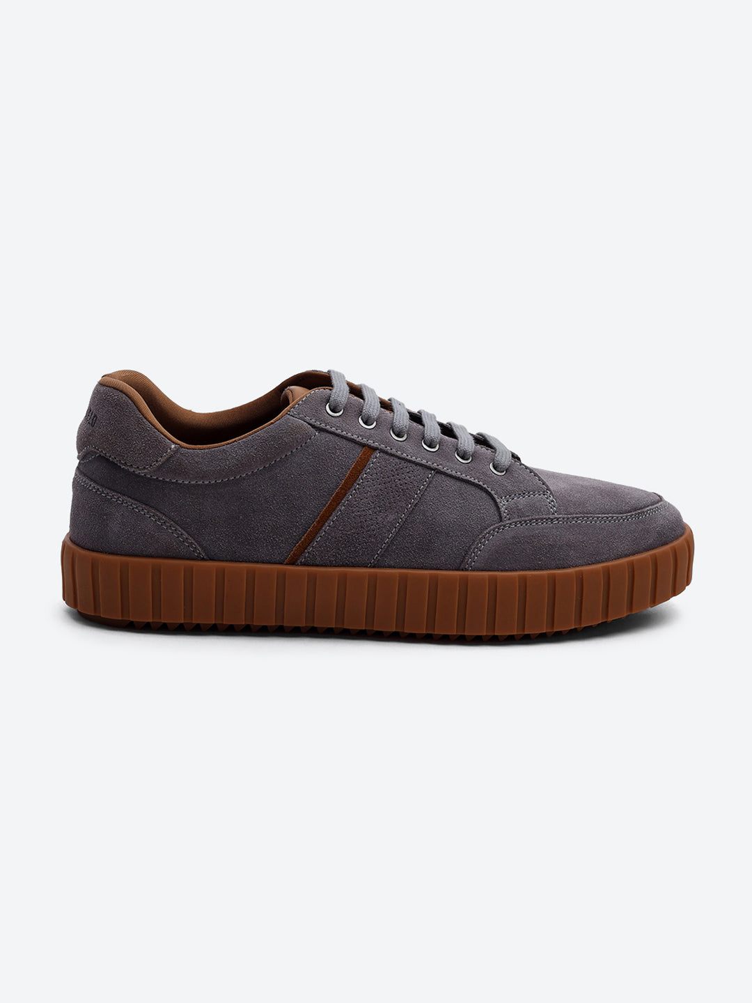 Men Grey Lace Up Genuine Leather Sneaker