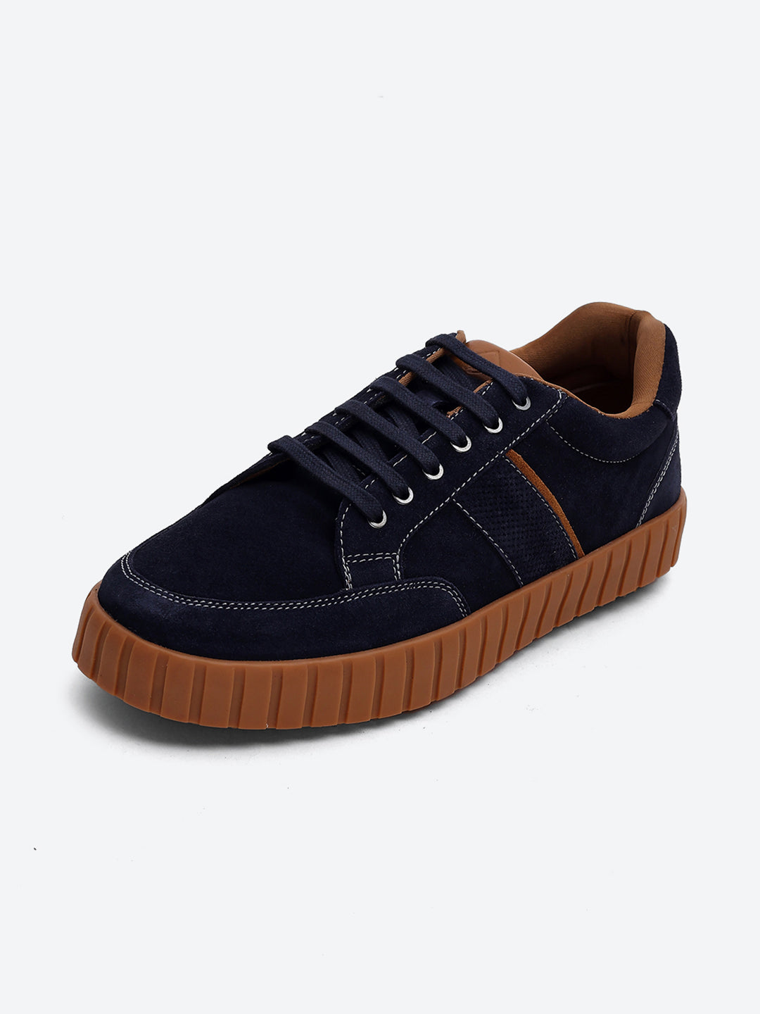 Men Blue Lace Up Genuine Leather Sneaker