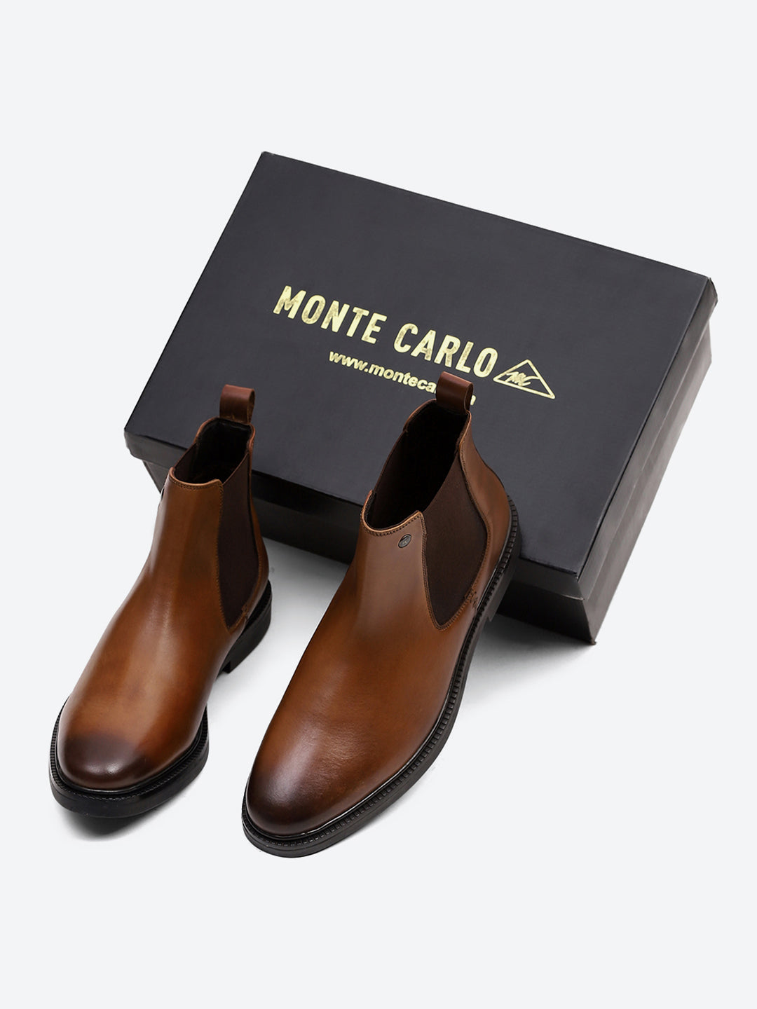 Men Tan Elastic Genuine Leather Chelsea Boots