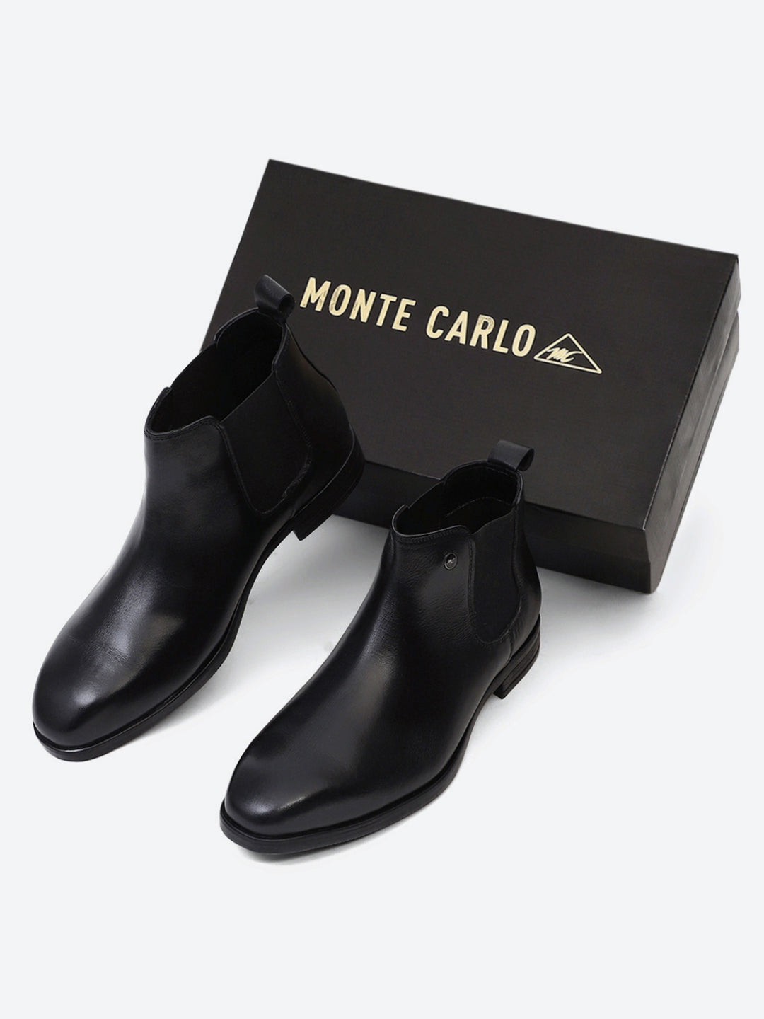 Men Black Elastic Genuine Leather Chelsea Boots