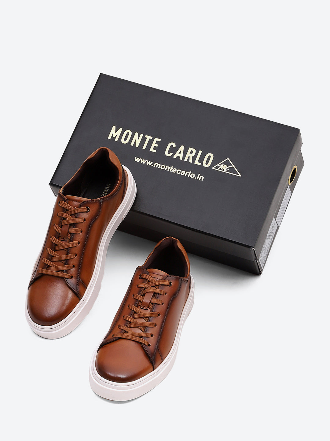 Men Tan Lace Up Genuine Leather Sneaker