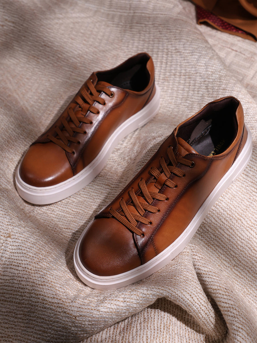 Buy Men Tan Lace Up Genuine Leather Sneaker Online in India
