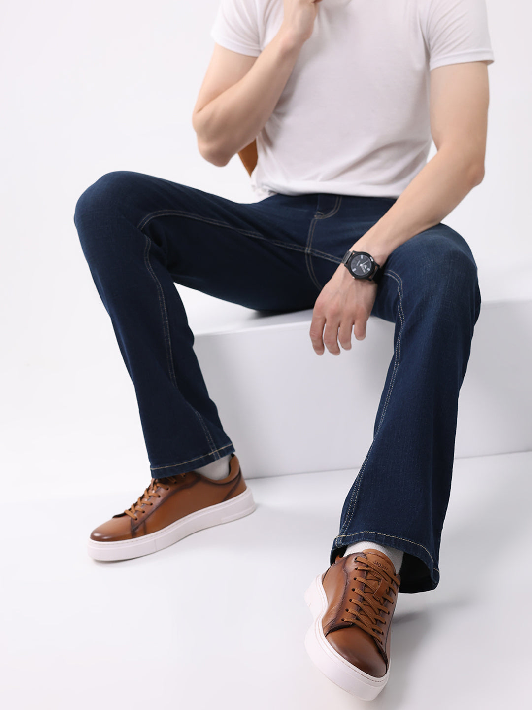 Men Tan Lace Up Genuine Leather Sneaker