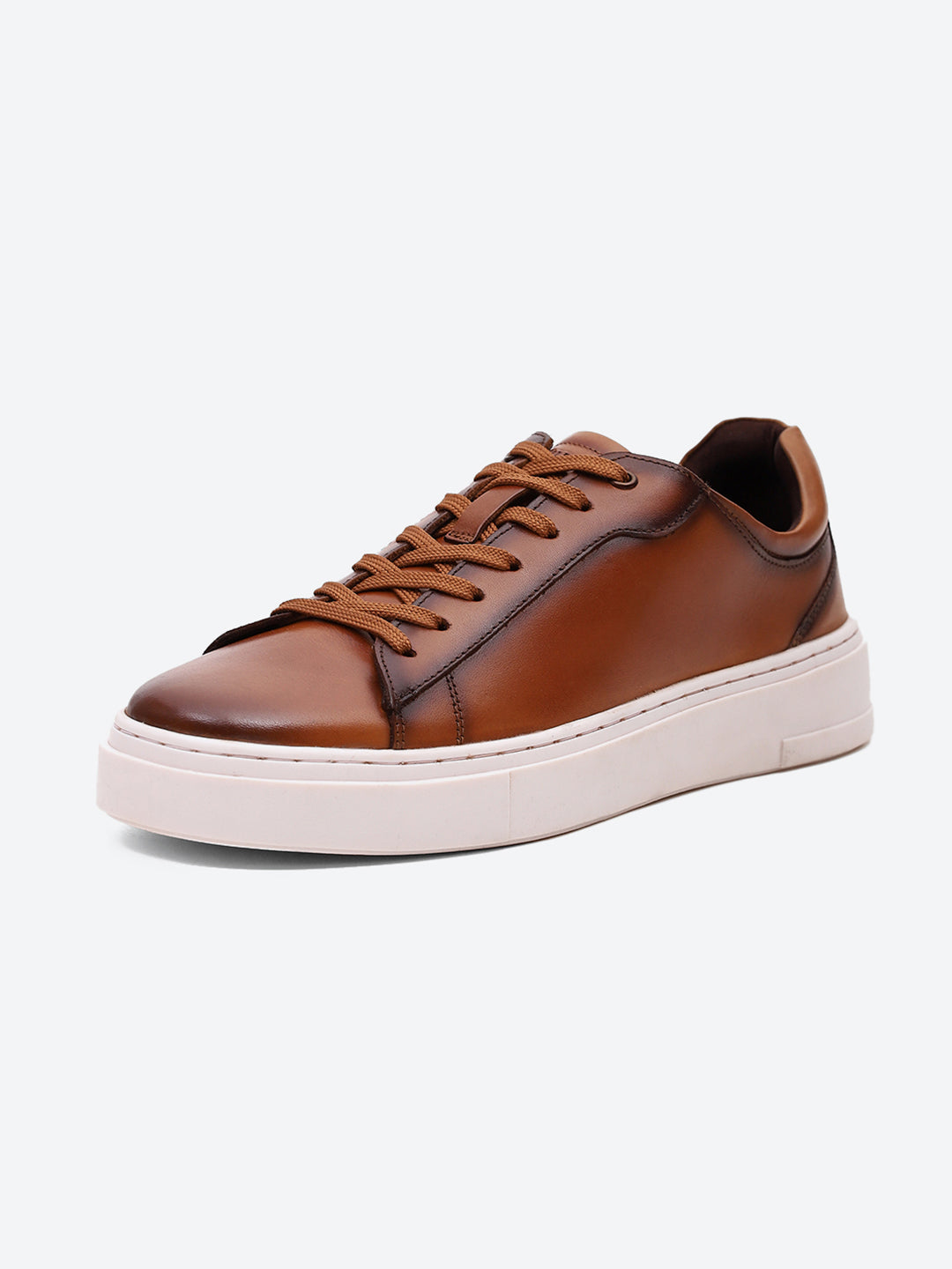 Men Tan Lace Up Genuine Leather Sneaker