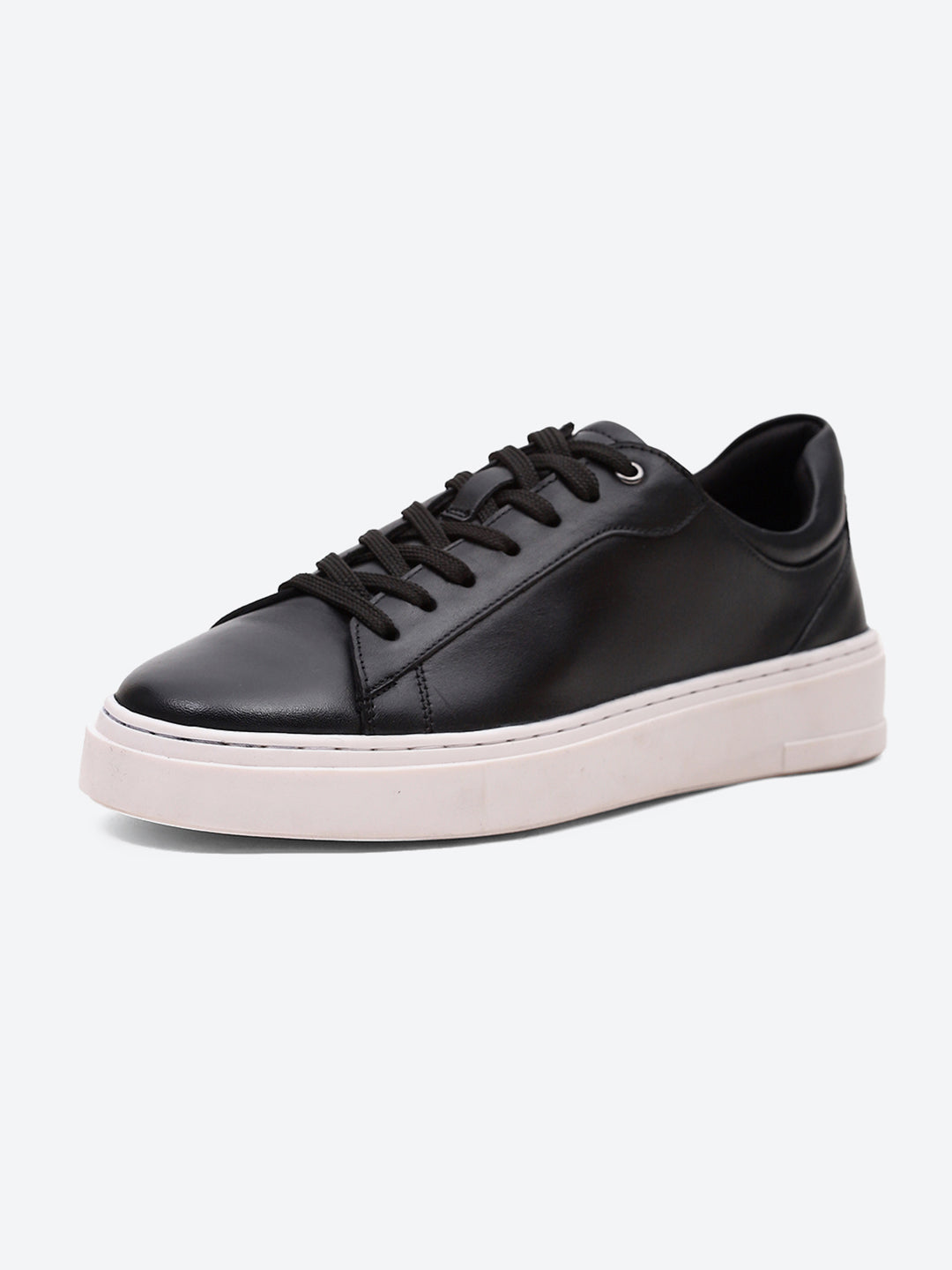 Men Black Lace Up Genuine Leather Sneaker
