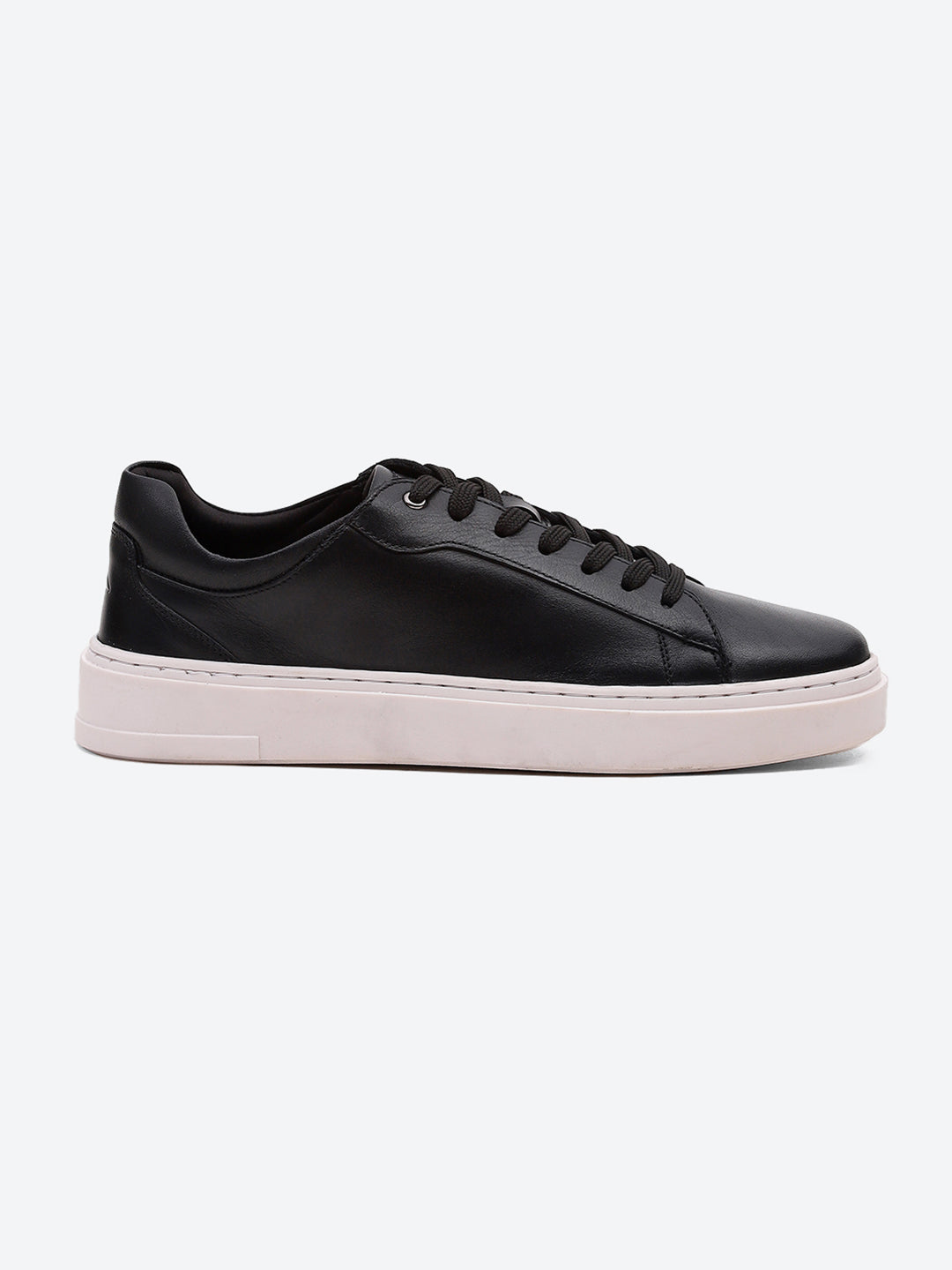 Men Black Lace Up Genuine Leather Sneaker