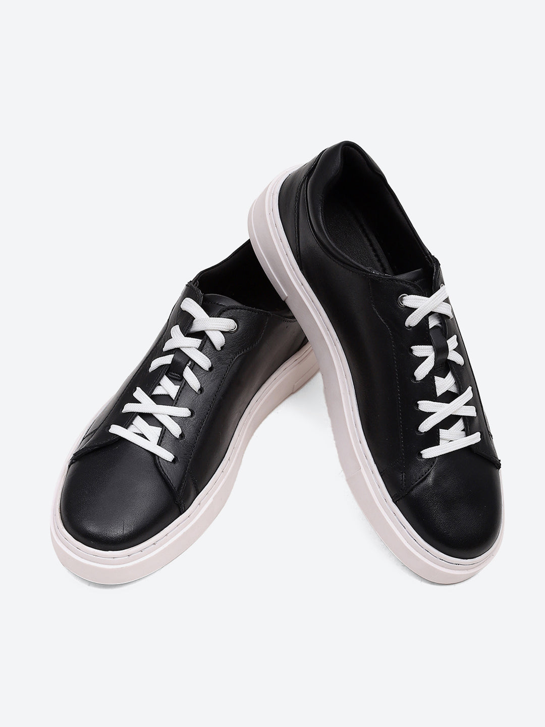 Men Black Lace Up Genuine Leather Sneaker