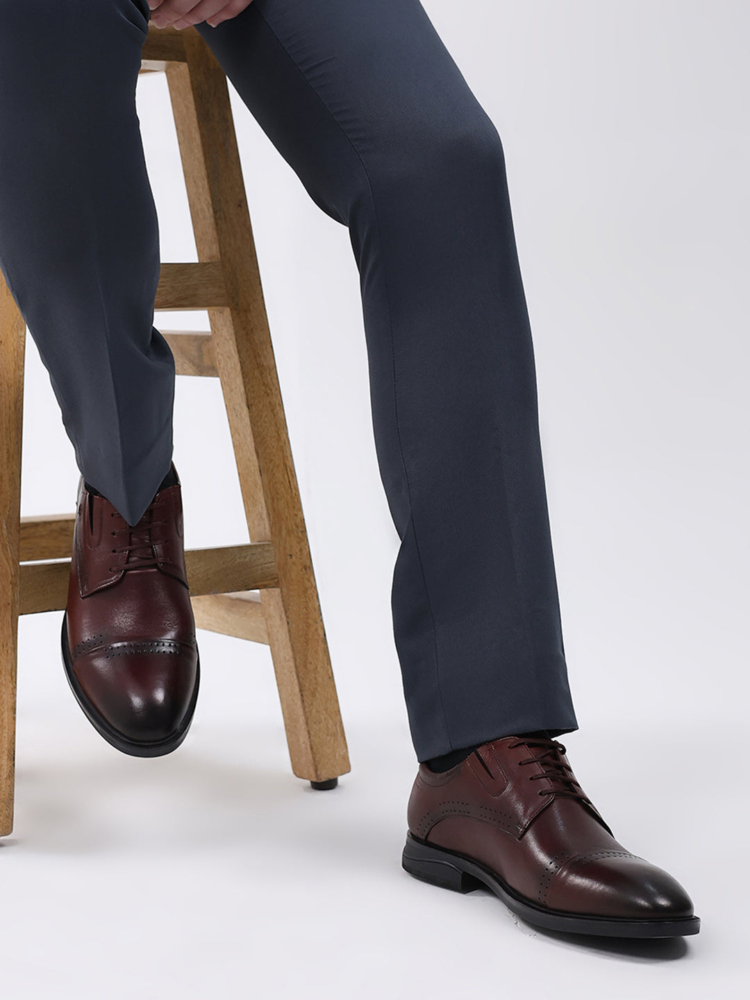 Men Brown Lace Up Genuine Leather Formal Derbys