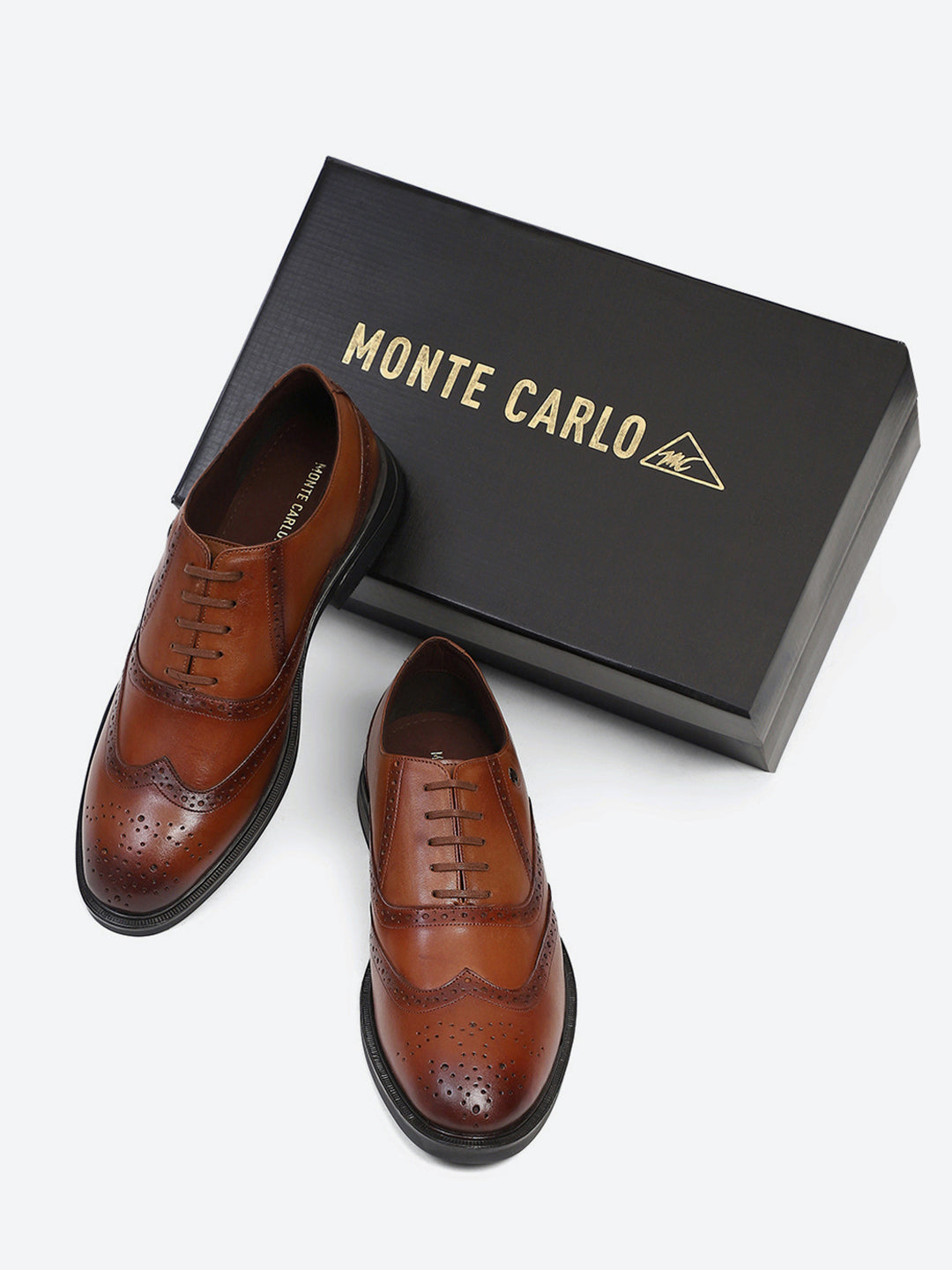 Men Tan Lace Up Genuine Leather Formal Oxfords