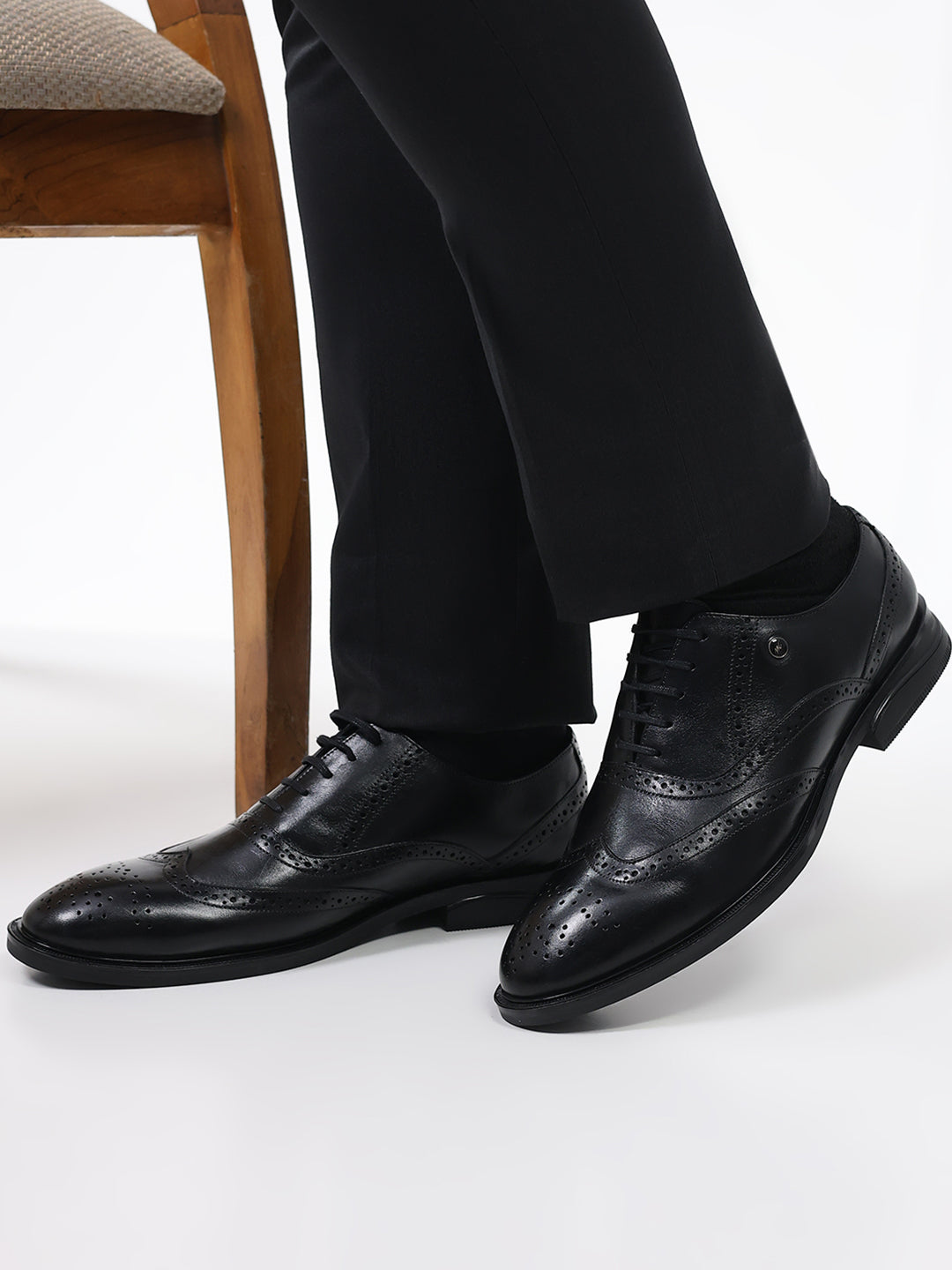 Men Black Lace Up Genuine Leather Formal Oxfords