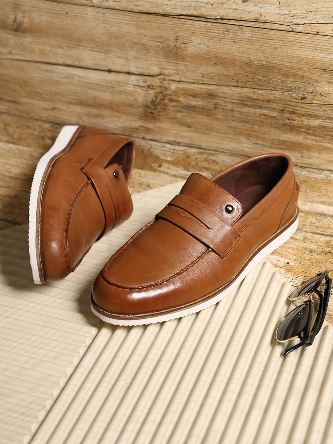 Men Tan Slip on Genuine Leather Penny Loafers