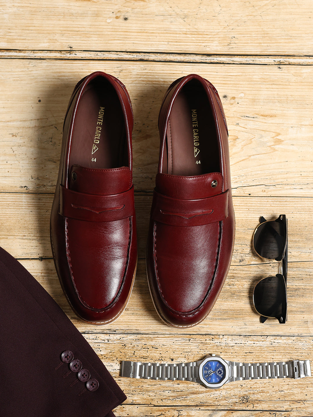 Men Cherry Slip on Genuine Leather Penny Loafers