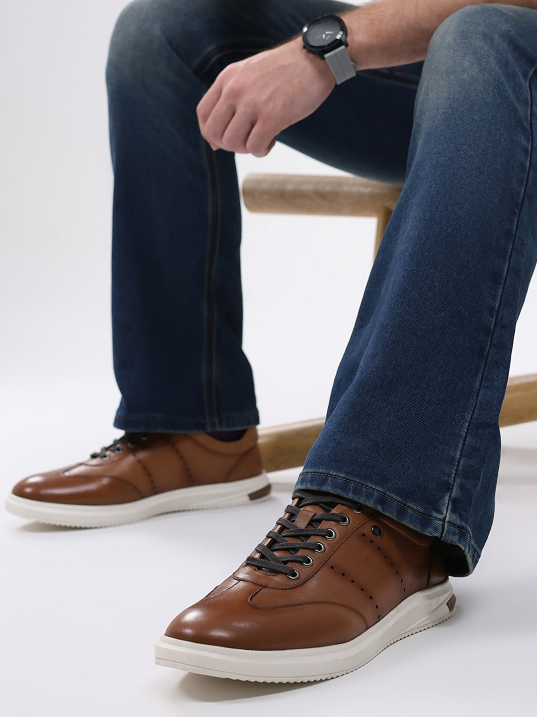 Men Tan Lace Up Genuine Leather Casual Shoes