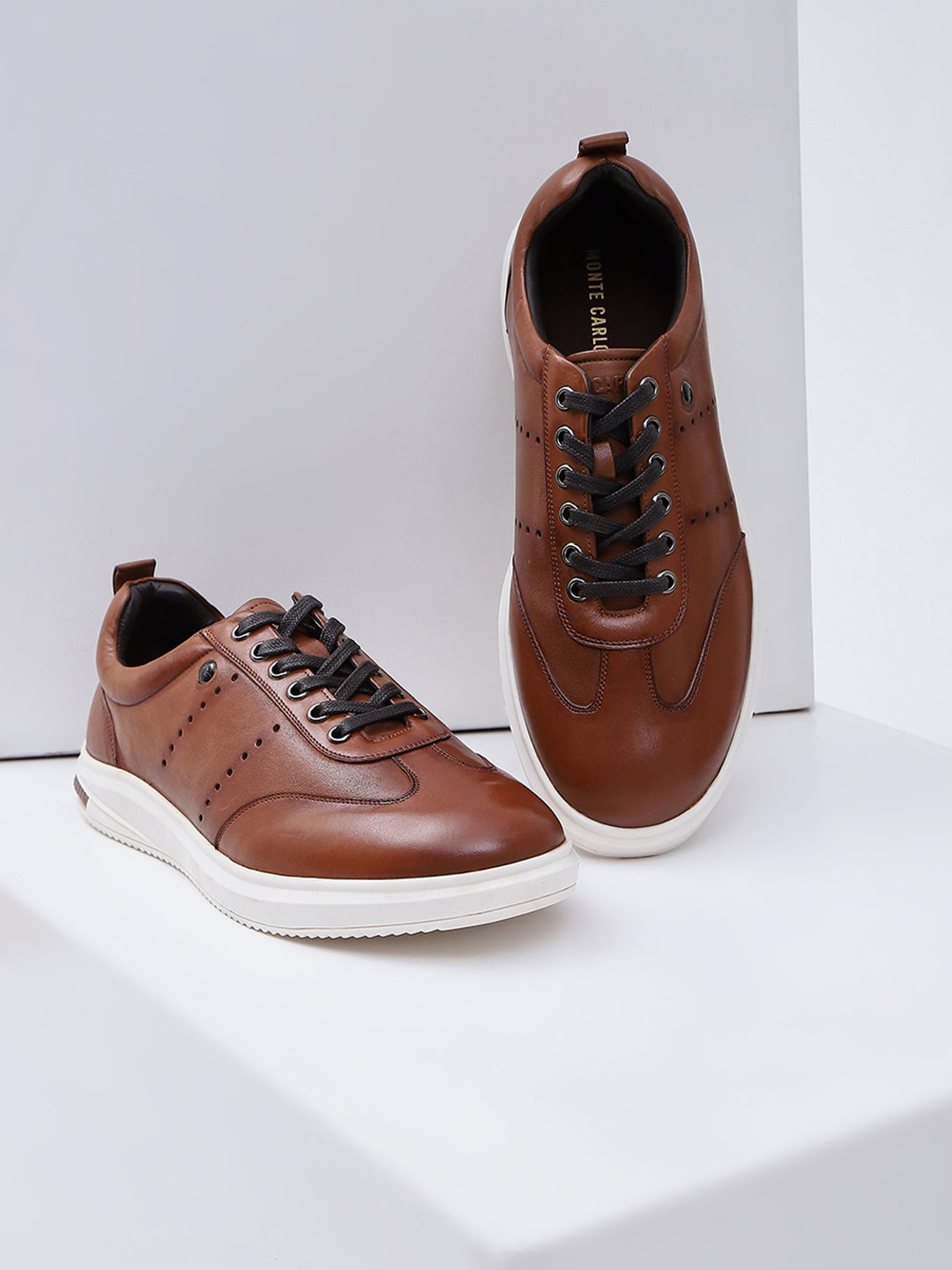 Men Tan Lace Up Genuine Leather Casual Shoes