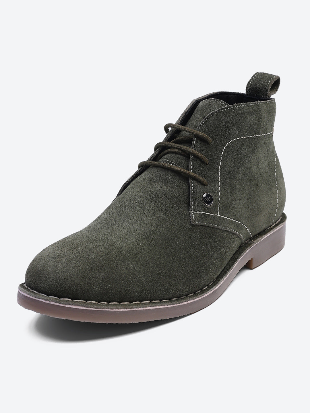 Men Olive Lace Up Genuine Leather Chukka Boots