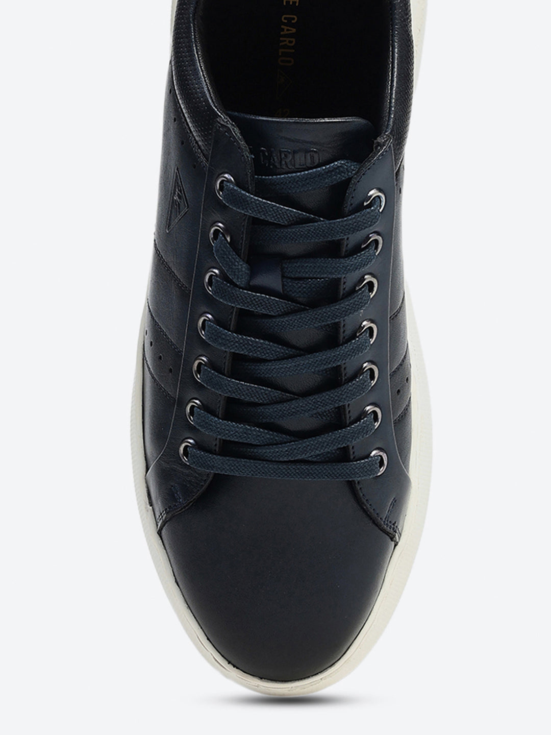 Men Navy Blue Lace Up Genuine Leather Sneaker