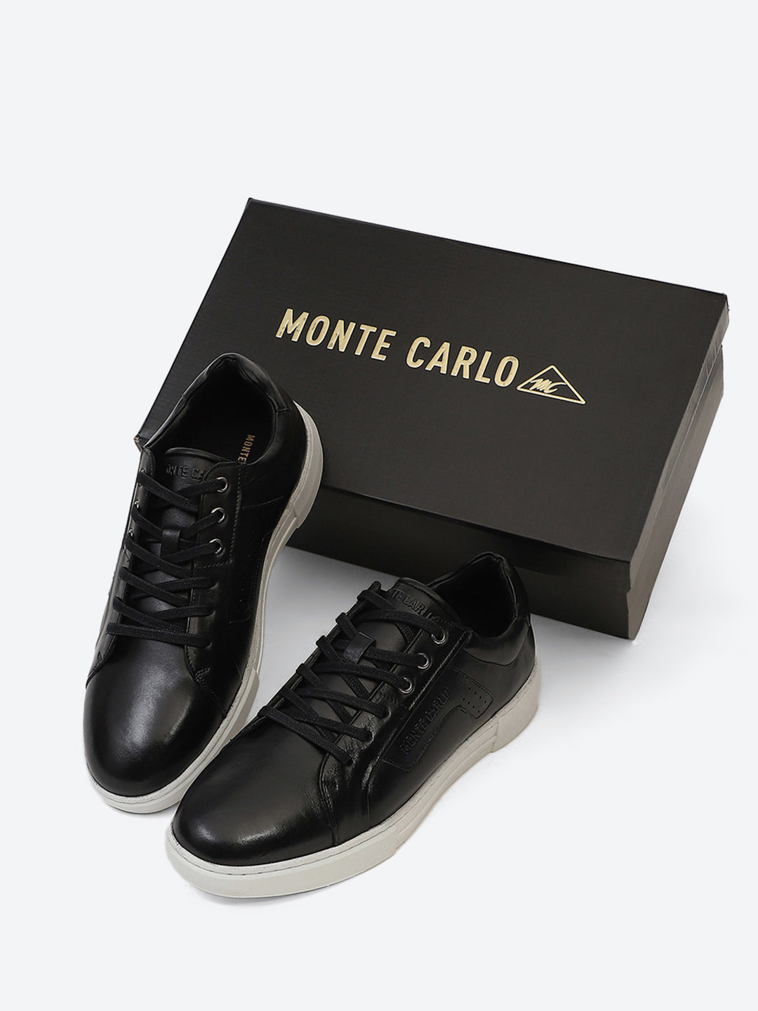 Men Black Lace Up Genuine Leather Casual Sneakers