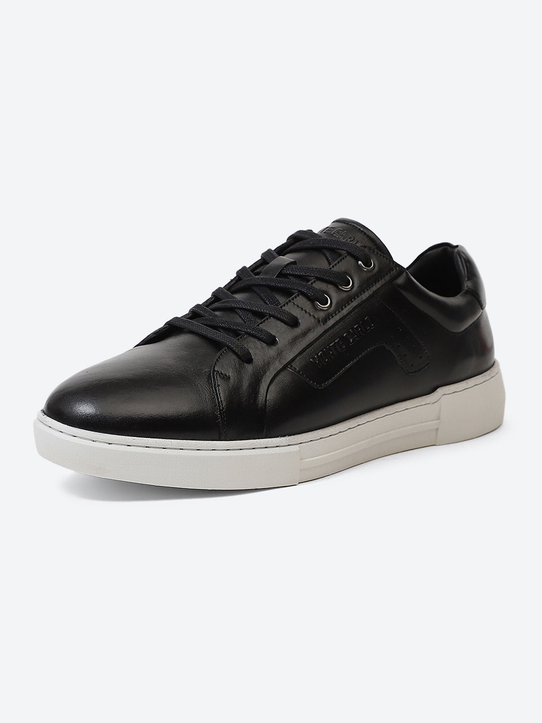 Men Black Lace Up Genuine Leather Casual Sneakers