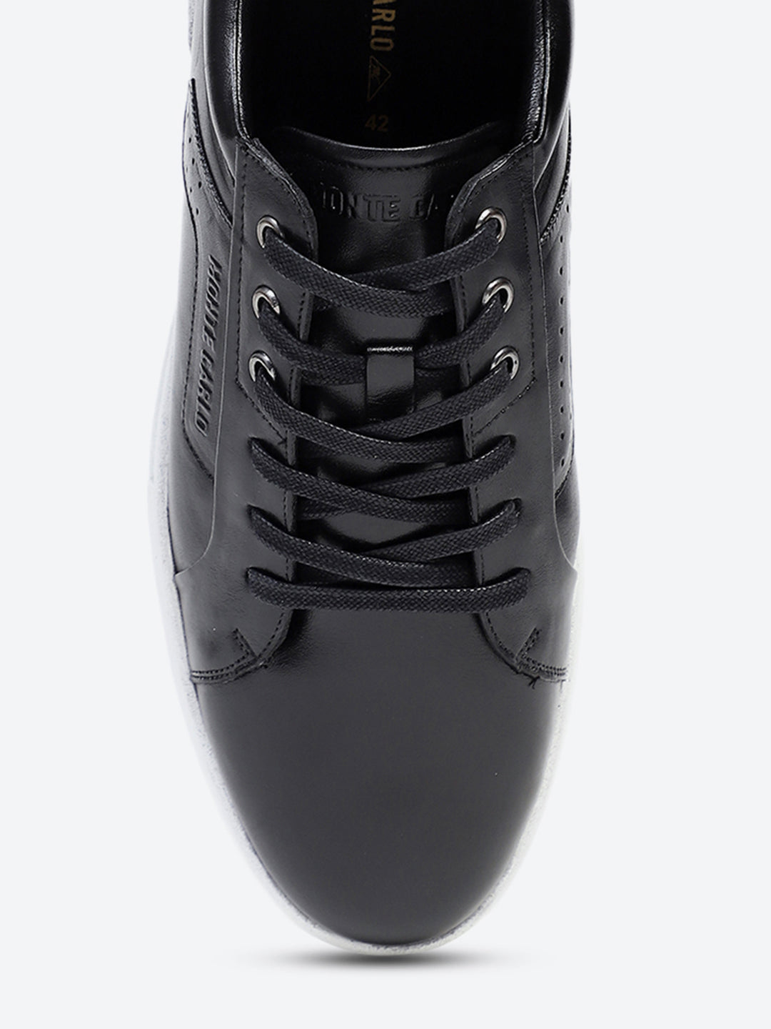 Men Black Lace Up Genuine Leather Casual Sneakers