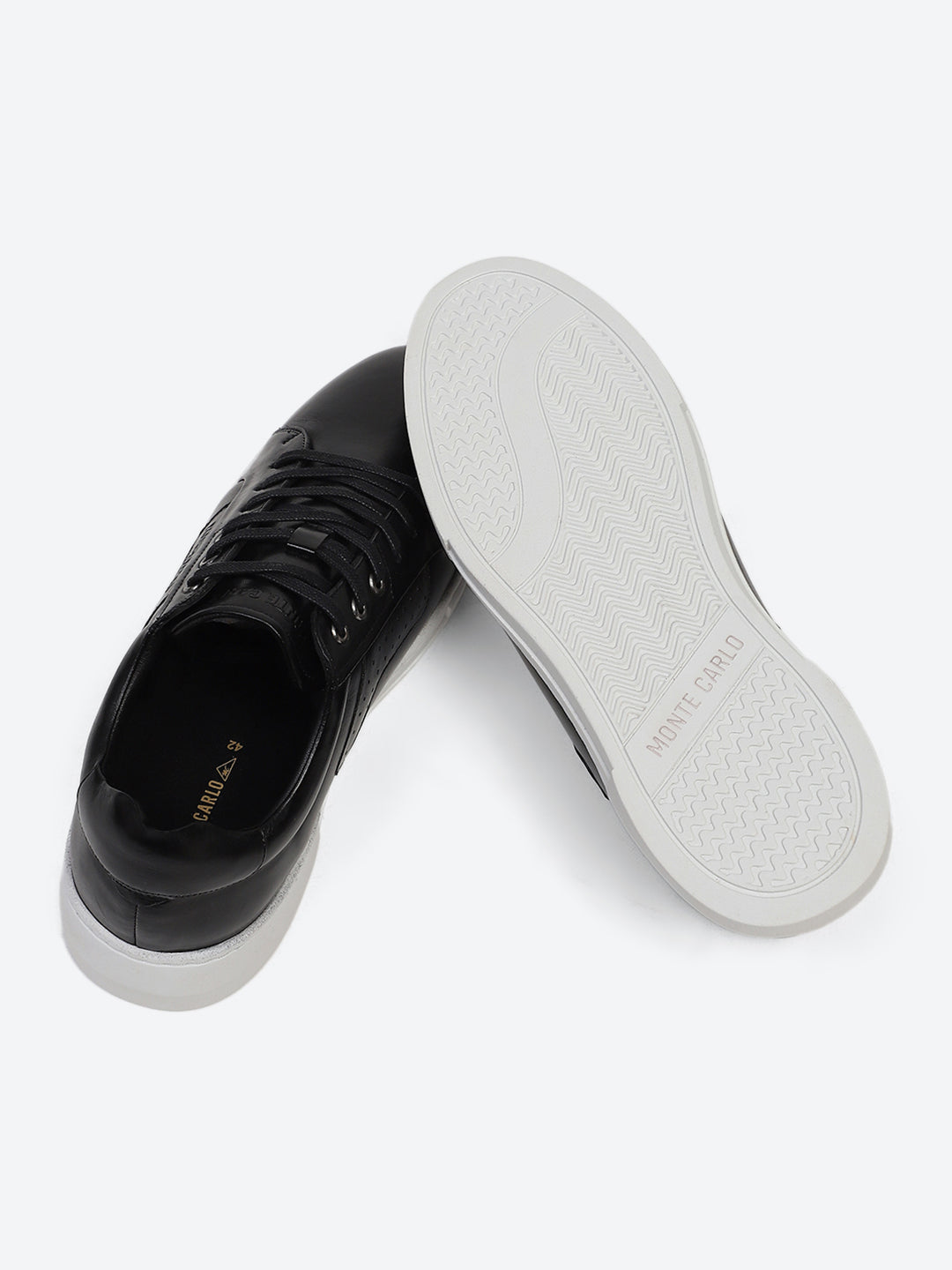 Men Black Lace Up Genuine Leather Casual Sneakers