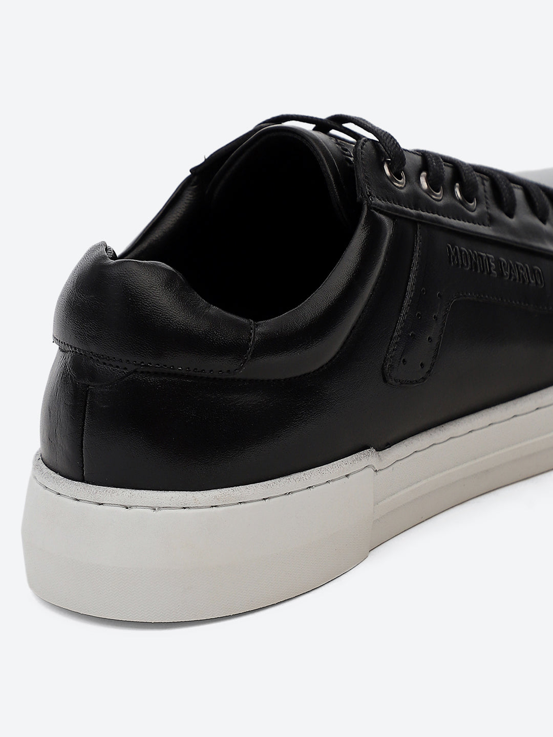 Men Black Lace Up Genuine Leather Casual Sneakers