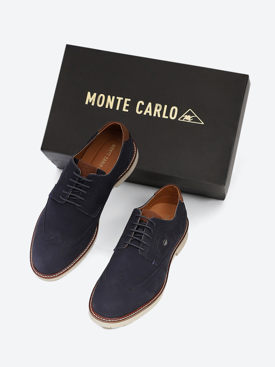 Men Navy Blue Lace Up Genuine Leather Casual Brogues
