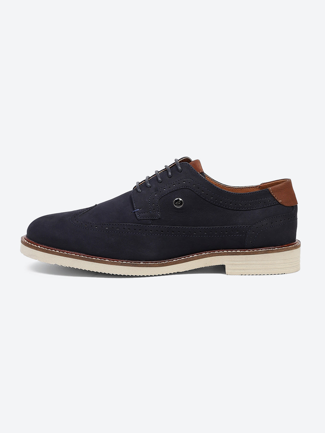 Men Navy Blue Lace Up Genuine Leather Casual Brogues