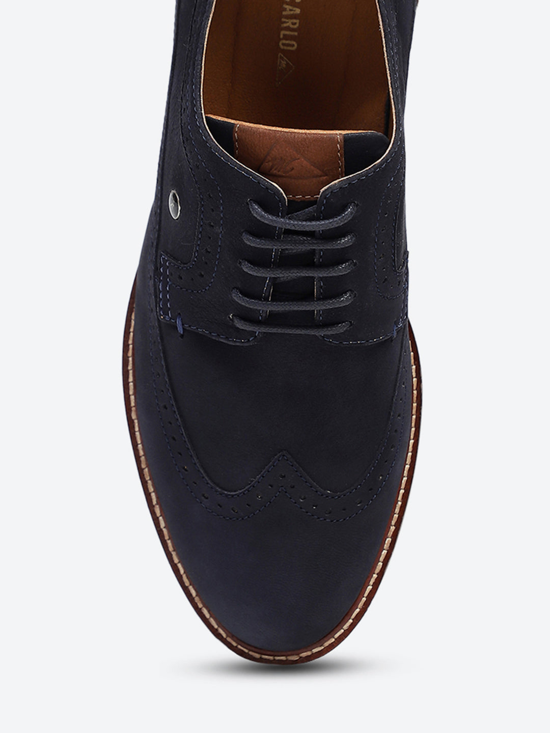 Men Navy Blue Lace Up Genuine Leather Casual Brogues