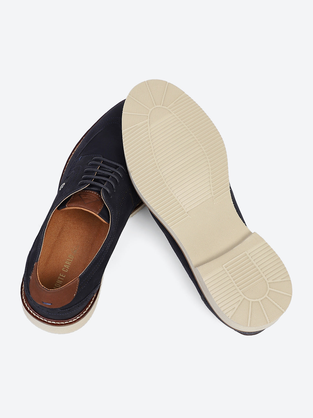 Men Navy Blue Lace Up Genuine Leather Casual Brogues