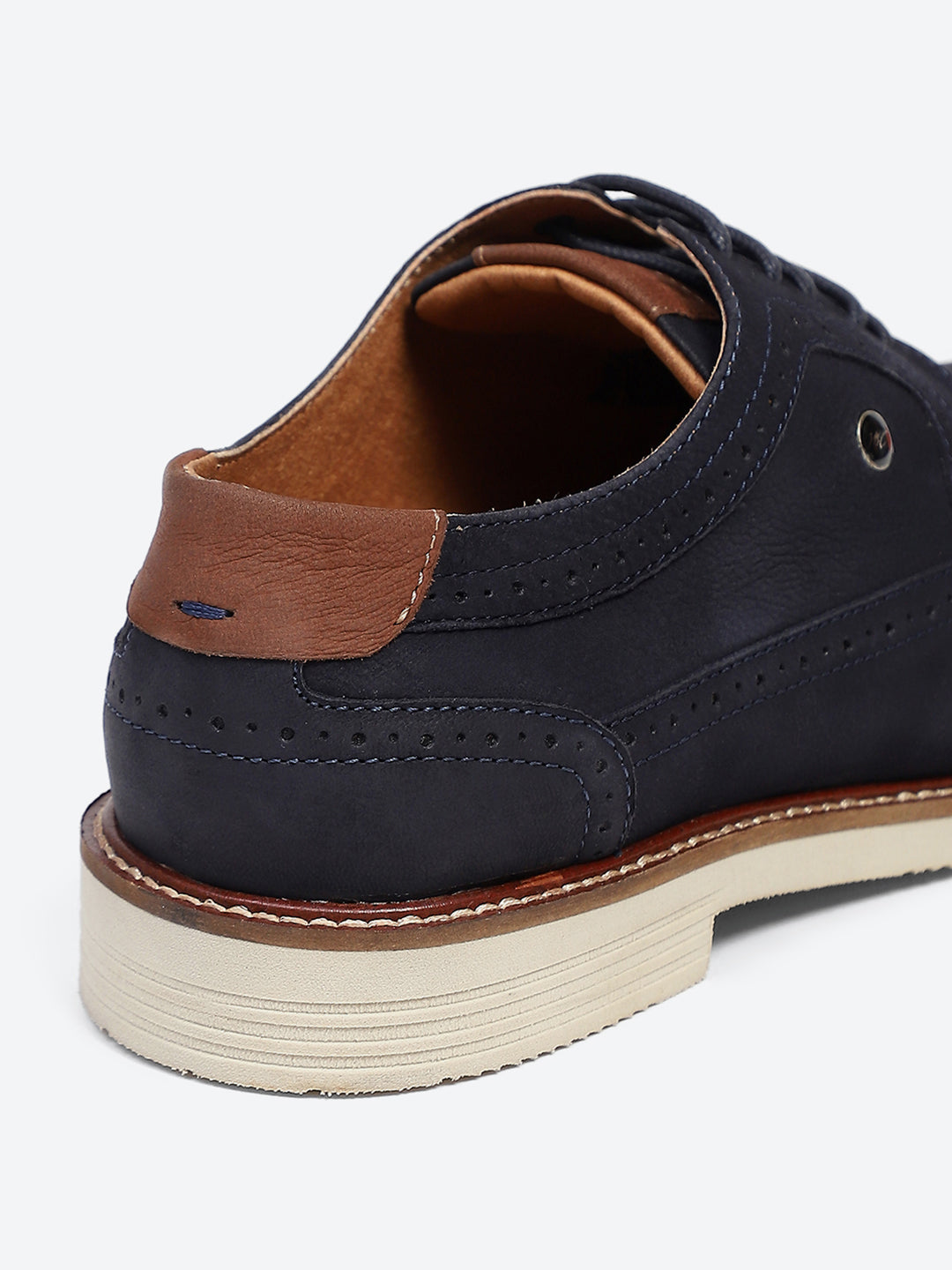 Men Navy Blue Lace Up Genuine Leather Casual Brogues