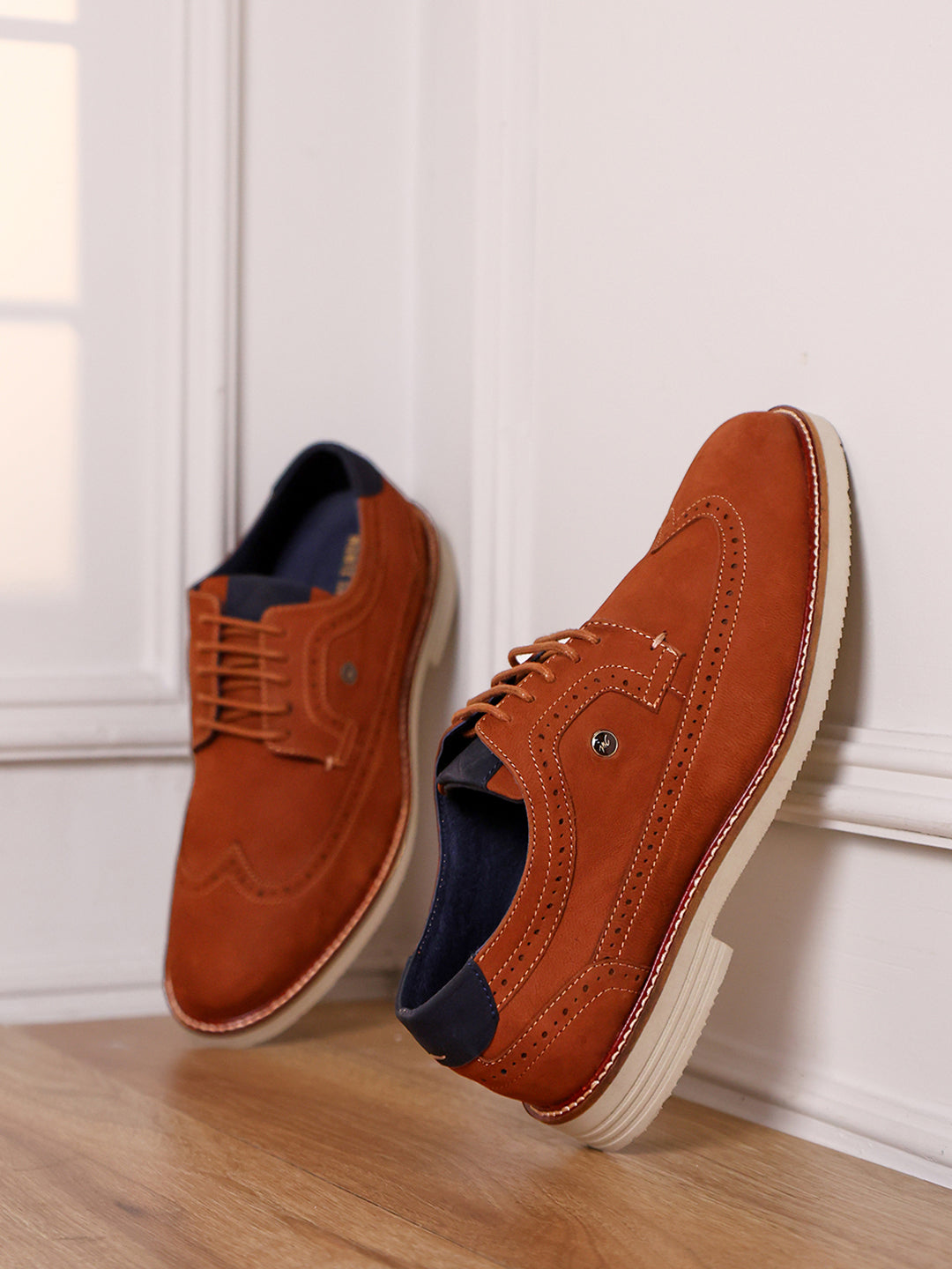Men Brown Lace Up Genuine Leather Casual Brogues