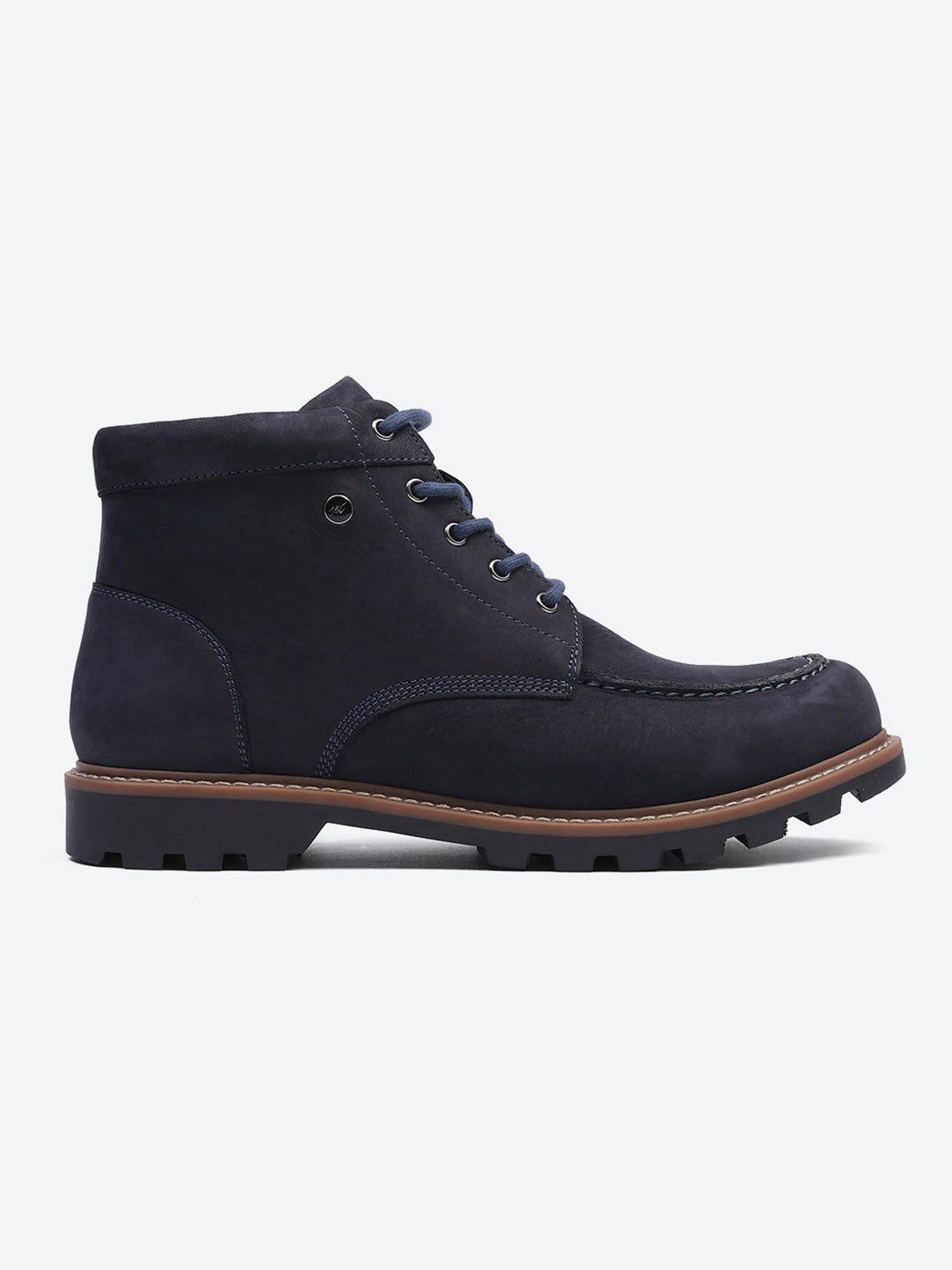 Men Navy Blue Genuine Leather Lace Up Boots