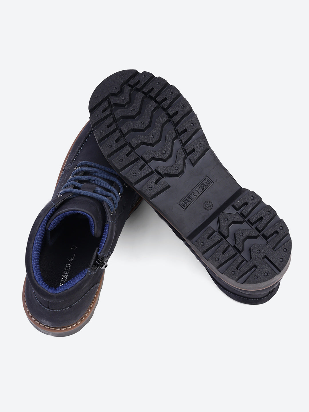 Men Navy Blue Genuine Leather Lace Up Boots