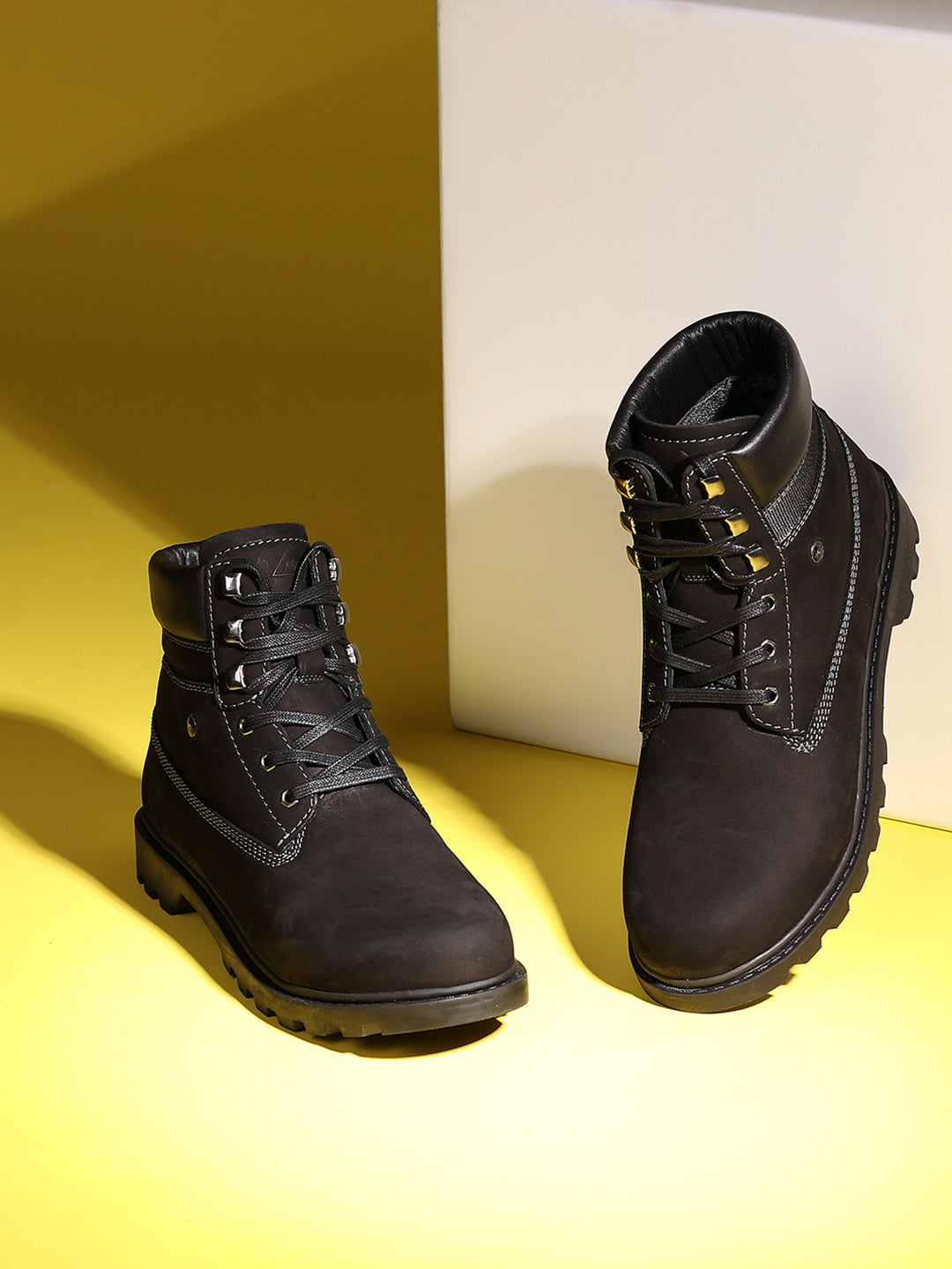 Men Black Genuine Leather Lace Up Boots