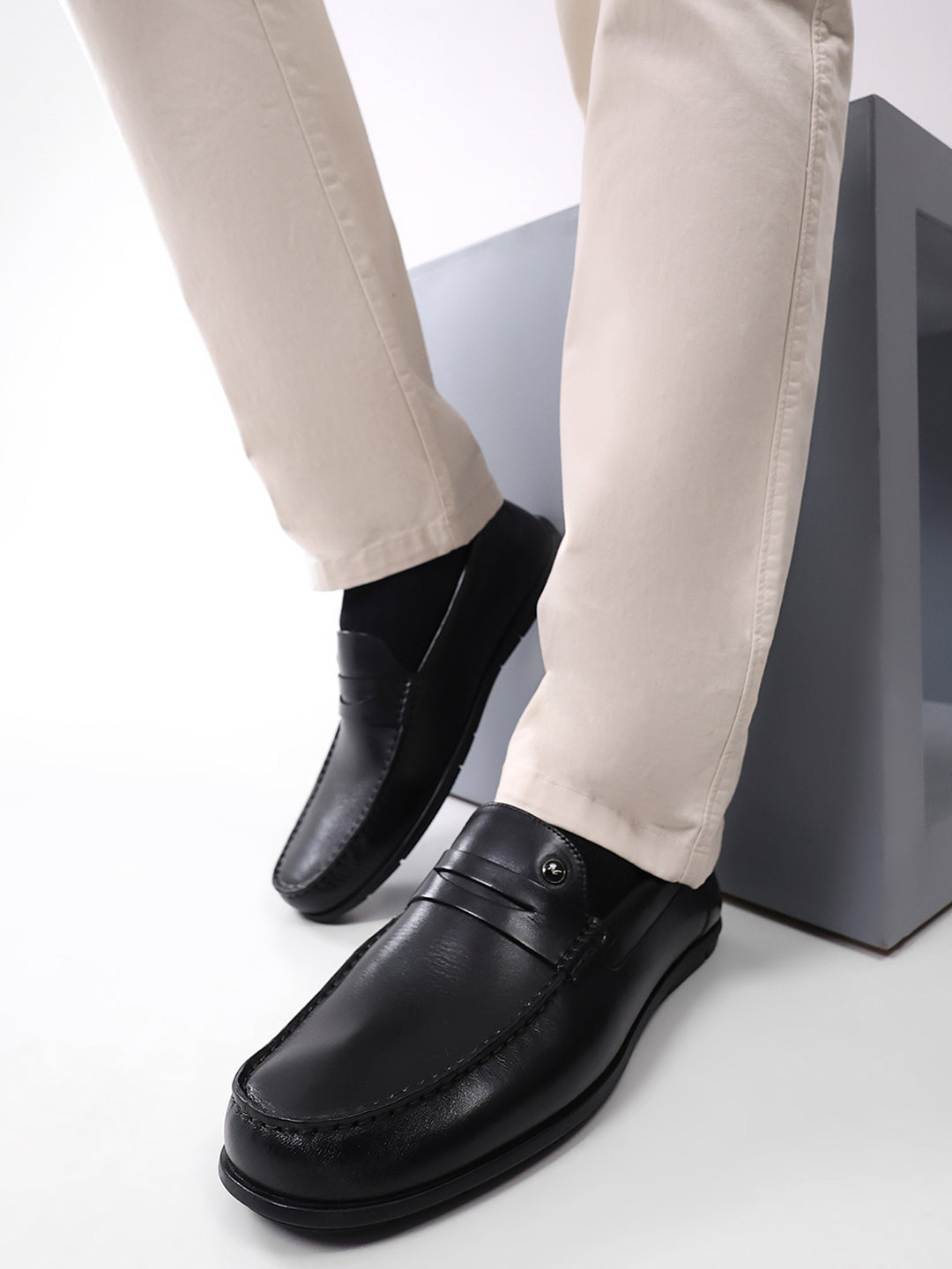 Men Black Slip on Genuine Leather Loafers