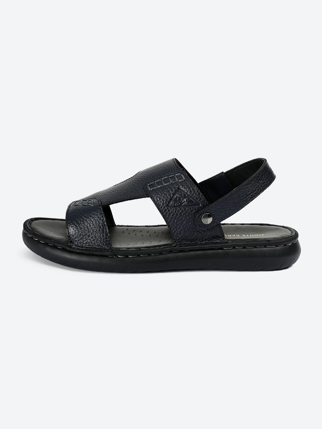 Men Navy Blue Elastic Genuine Leather Sandals