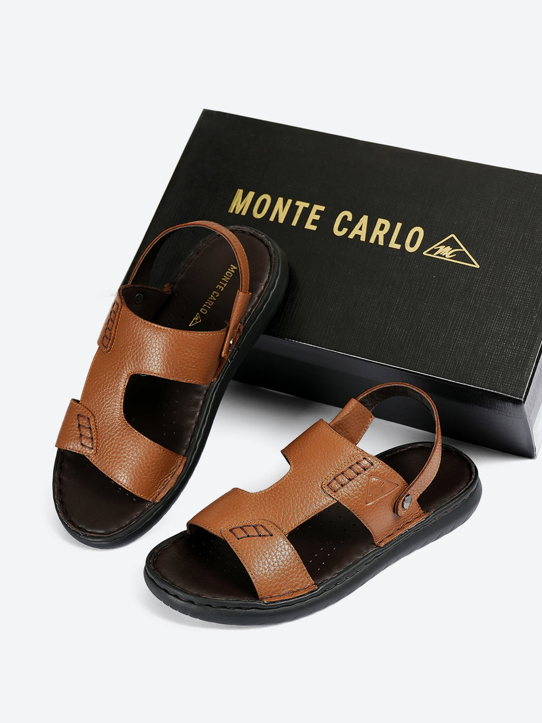 Men Tan Elastic Genuine Leather Sandals