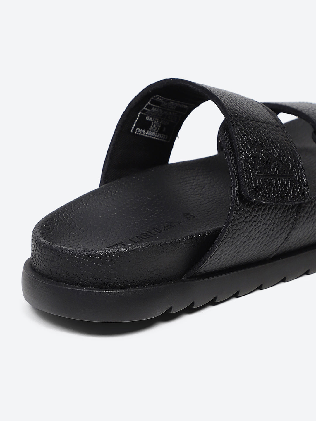 Men Black Velcro Genuine Leather Sliders