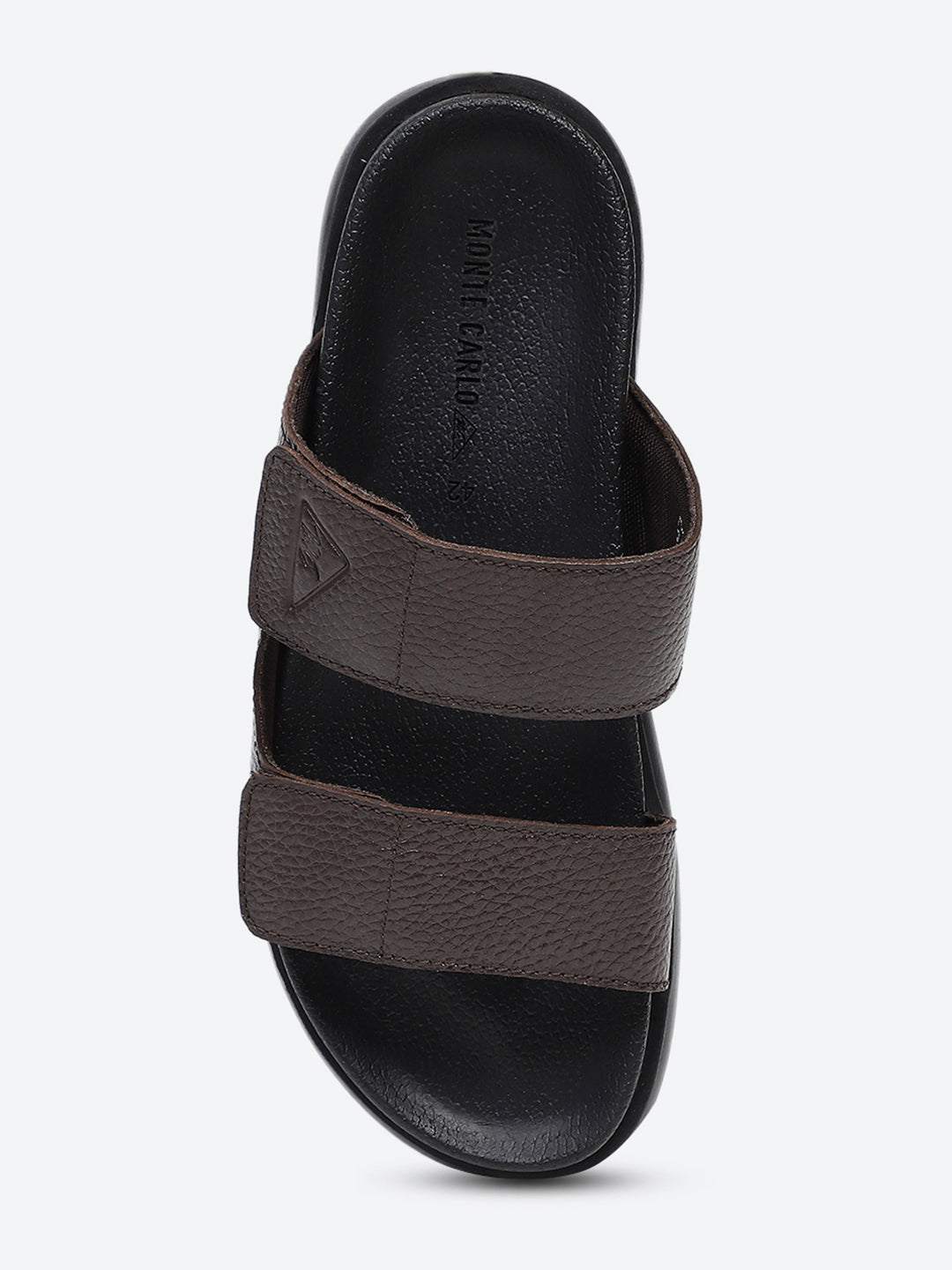 Men Brown Velcro Genuine Leather Sliders