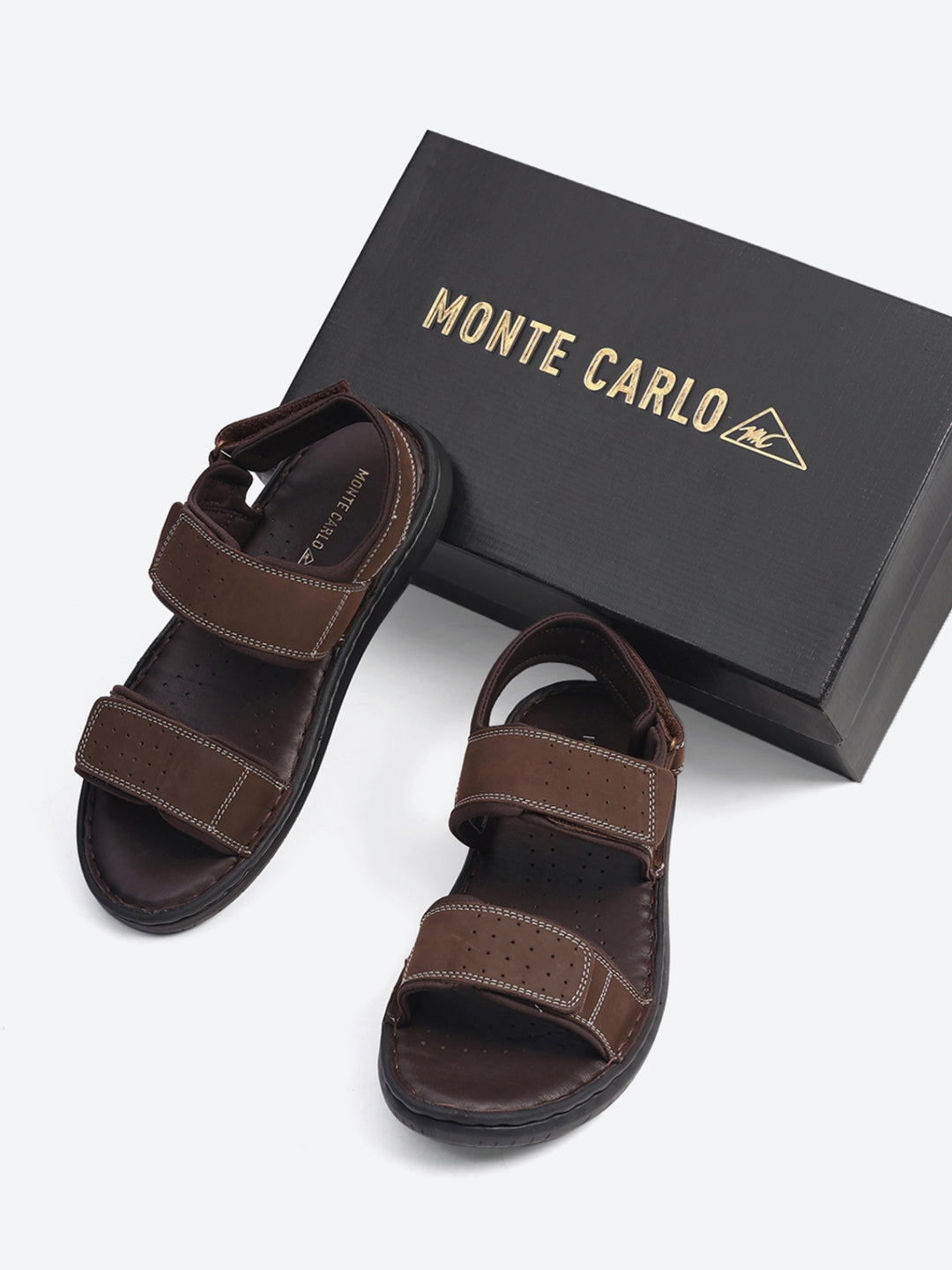Men Brown Velcro Leather Sandals