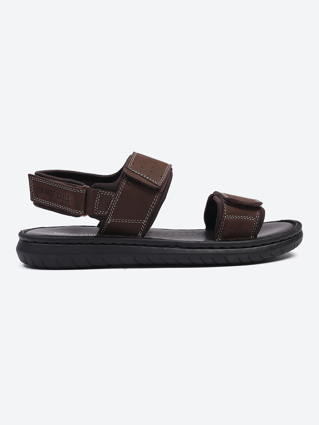 Men Brown Velcro Leather Sandals