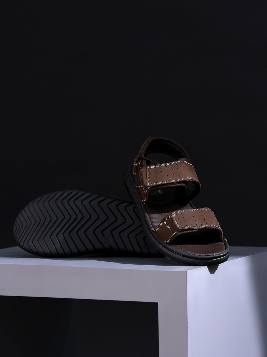 Men Brown Velcro Leather Sandals